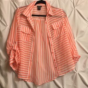 Striped, shear button down blouse
